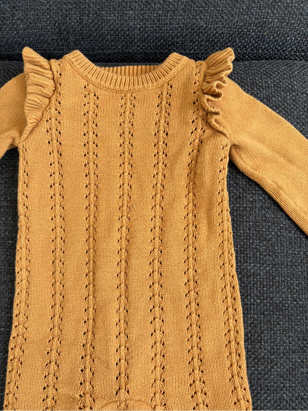 Old Navy Mustard Knit Ruffle Shoulder Dress
